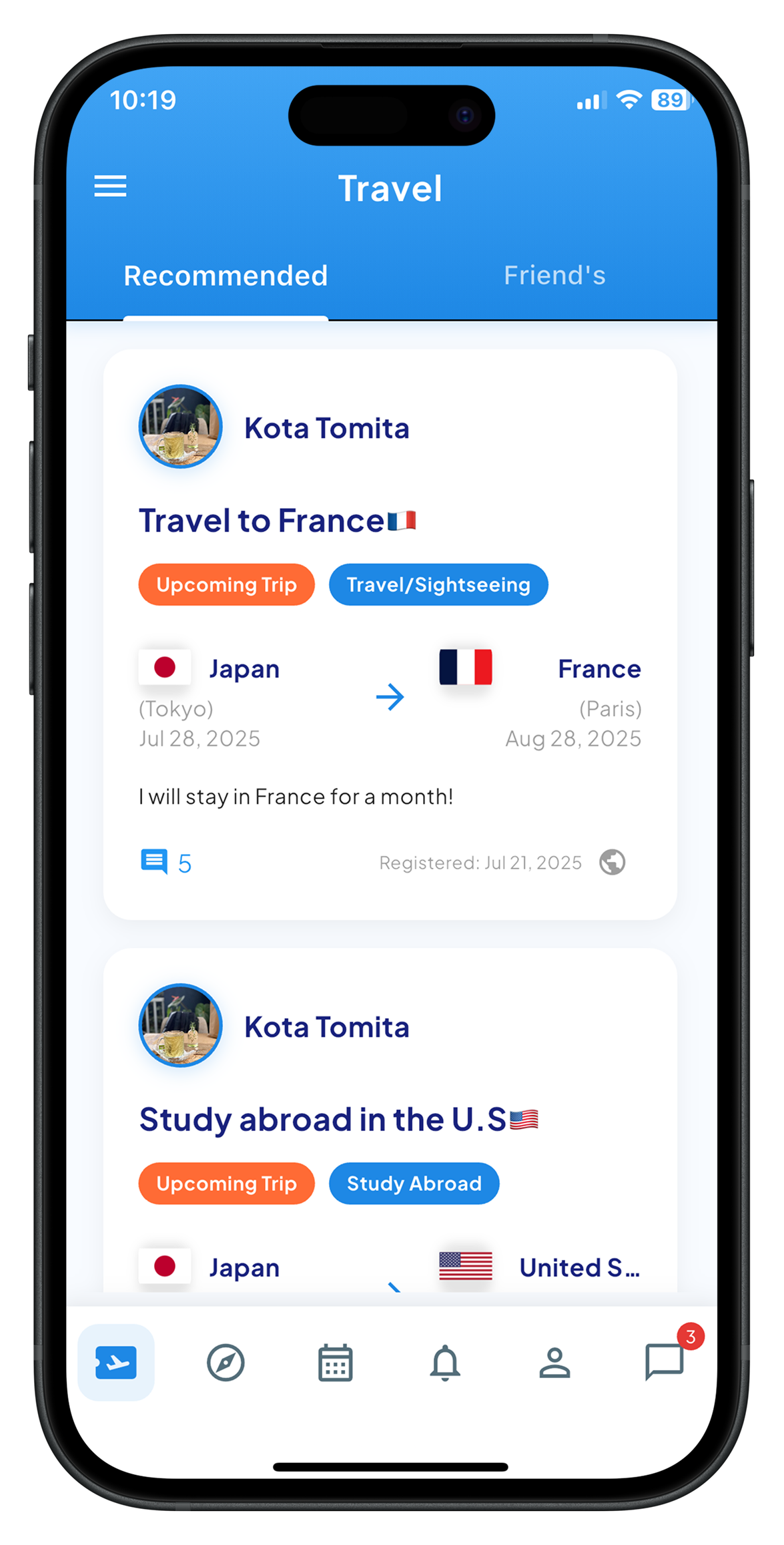 MyTravelList Timeline